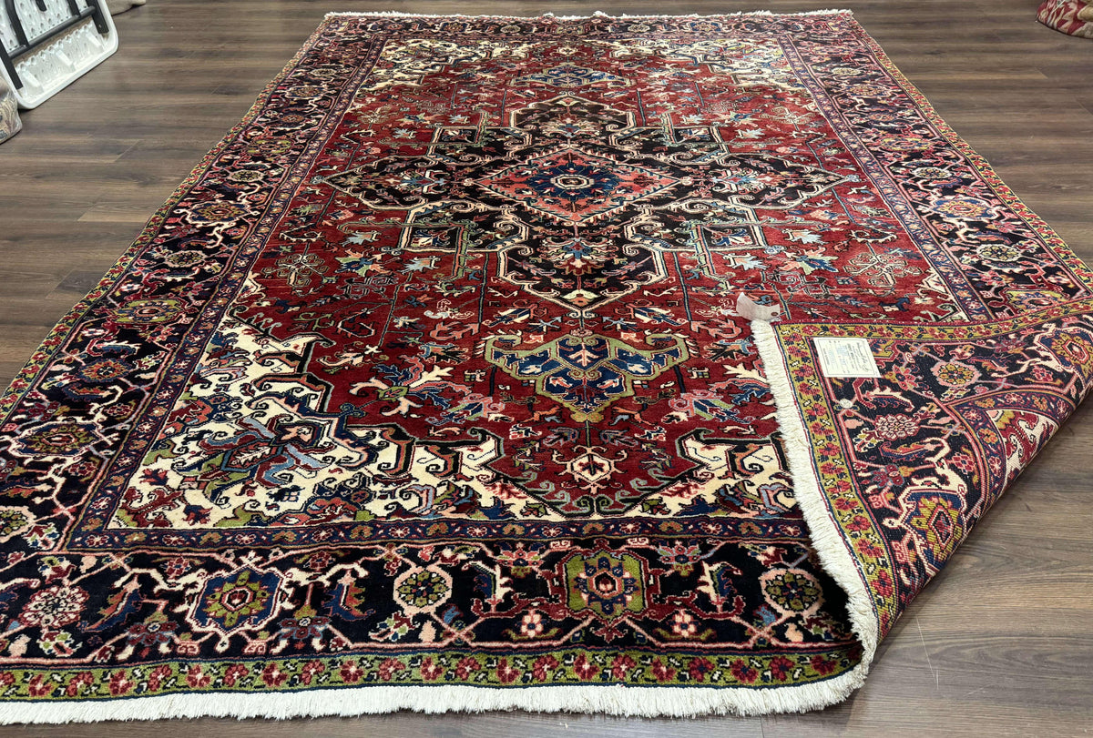 Antique Persian Heriz Rug 8x11, Geometric Tribal Wool Carpet, Brick Red - Jewel Rugs, view 12