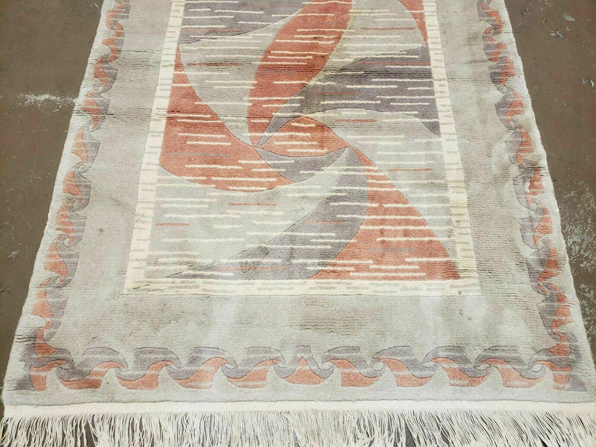 3' X 5' Handmade Modern Chinese Accent Rug - Silk on Cotton Carpet - Abstract Contemporary Design - Beige and Orange - Jewel Rugs, view 7