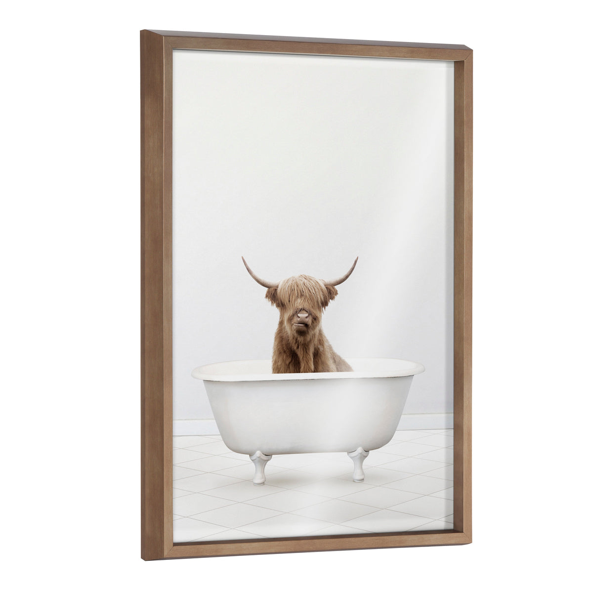 Blake Highland Cow Solo Bathtub Framed Printed Glass by Amy Peterson Art Studio