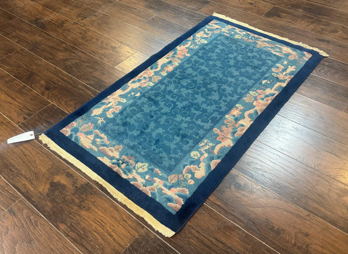 Blue Chinese Rug 2.6 x 4, Fete Rug, Peking Rug, Chinese Wool Rug, Art Deco Carpet - Jewel Rugs, view 12