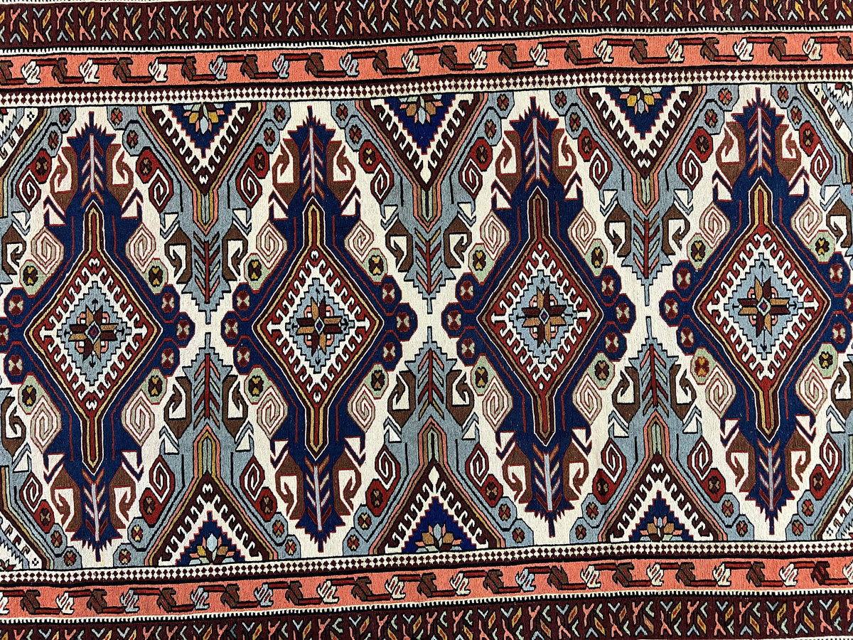 Russian Soumak Rug 6x8, Wool Handmade Antique Kilim Carpet, Multicolor 6 x 8 Geometric Medallions Caucasian Rug, Medium Size - Jewel Rugs, view 5