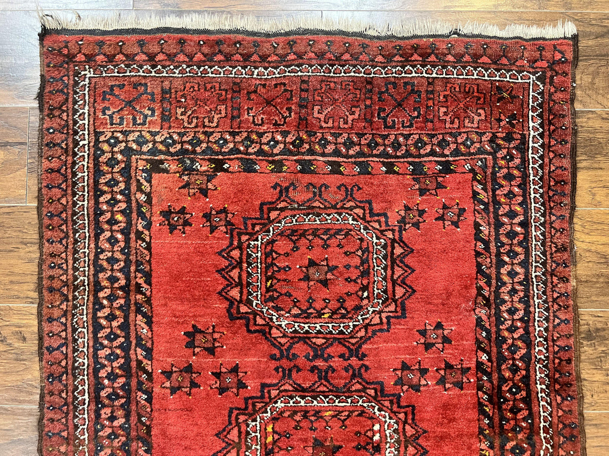 Afghan Rug 3x6, Semi Antique Vintage Oriental Carpet, Wool Handmade Red Rug, Tribal Rug, Afghan Beshir Rug - Jewel Rugs, view 4