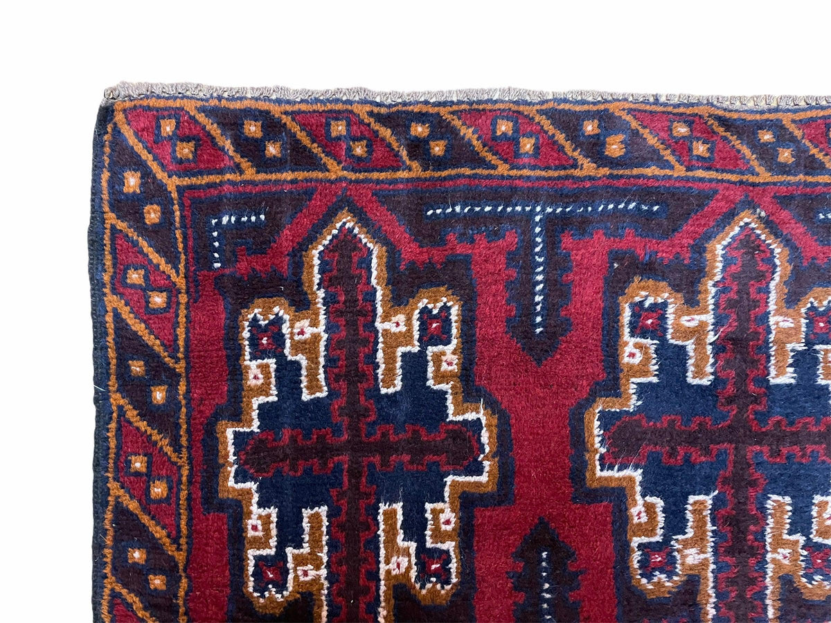 2' 7" X 4' 6" Vintage Handmade Tribal Wool Rug Balouchi Rug Afghan Rug Red Blue - Jewel Rugs, view 7