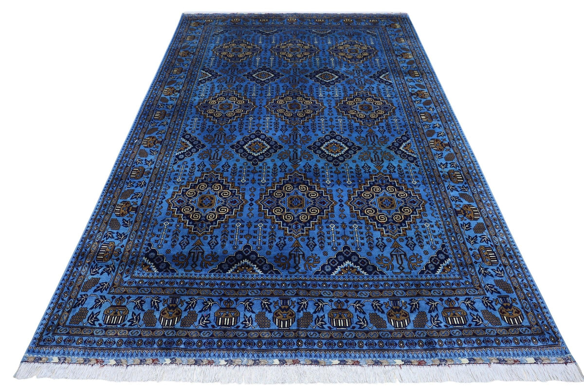 Afghan Rug 7x10 | Blue, Navy & Gold | Hand-Knotted Wool - Rugistan, view 2