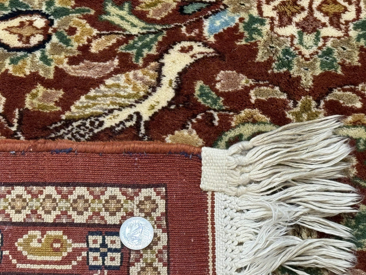 Tree of Life Indian Kashmiri Rug 6x9, Rust Red and Cream, Animal Pictorials, Fine 290 KPSI - Jewel Rugs, view 10