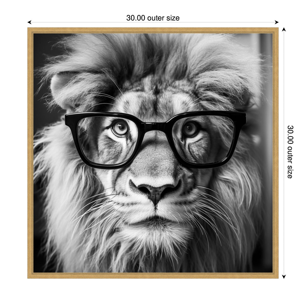 Sylvie Black and White Lion in Reading Glasses Framed Canvas by The Creative Bunch Studio
