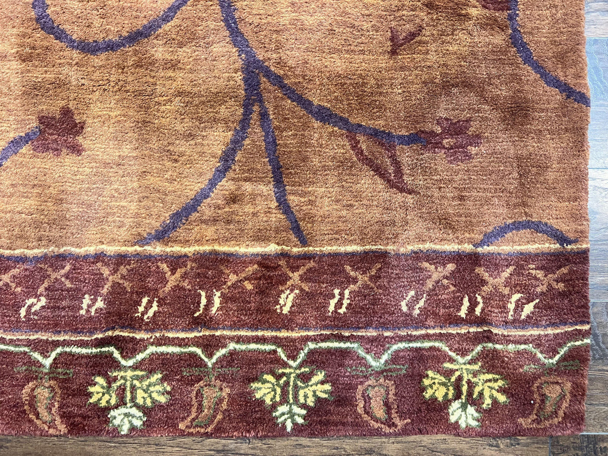 Pottery Barn Rug 5x8, Vintage Hand Tufted Carpet, Wool and Silk, Rust & Maroon - Jewel Rugs, view 10