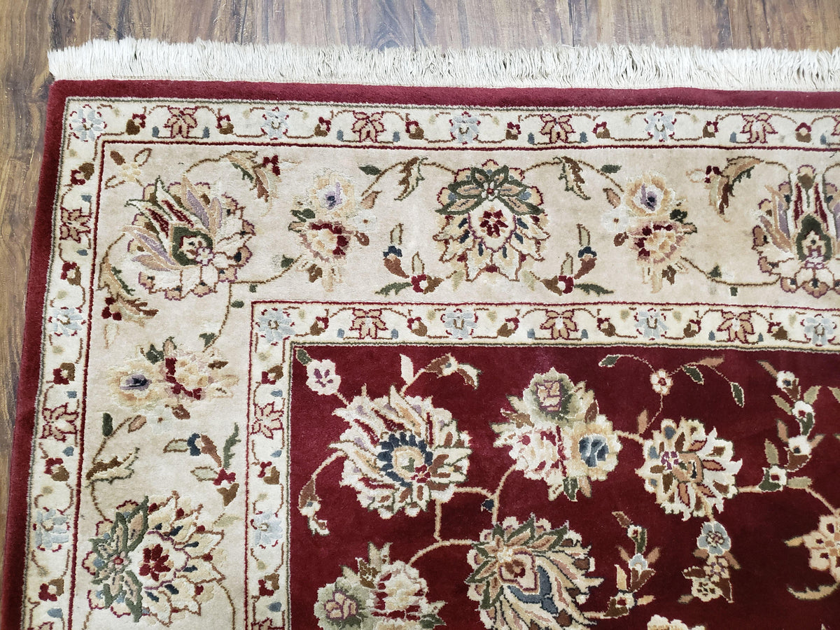 Vintage Traditional Oriental Area Rug, Hand-Knotted, Wool & Silk Accents, Maroon Red and Beige, 6x9 Carpet, 5' 9" x 9' - Jewel Rugs, view 7