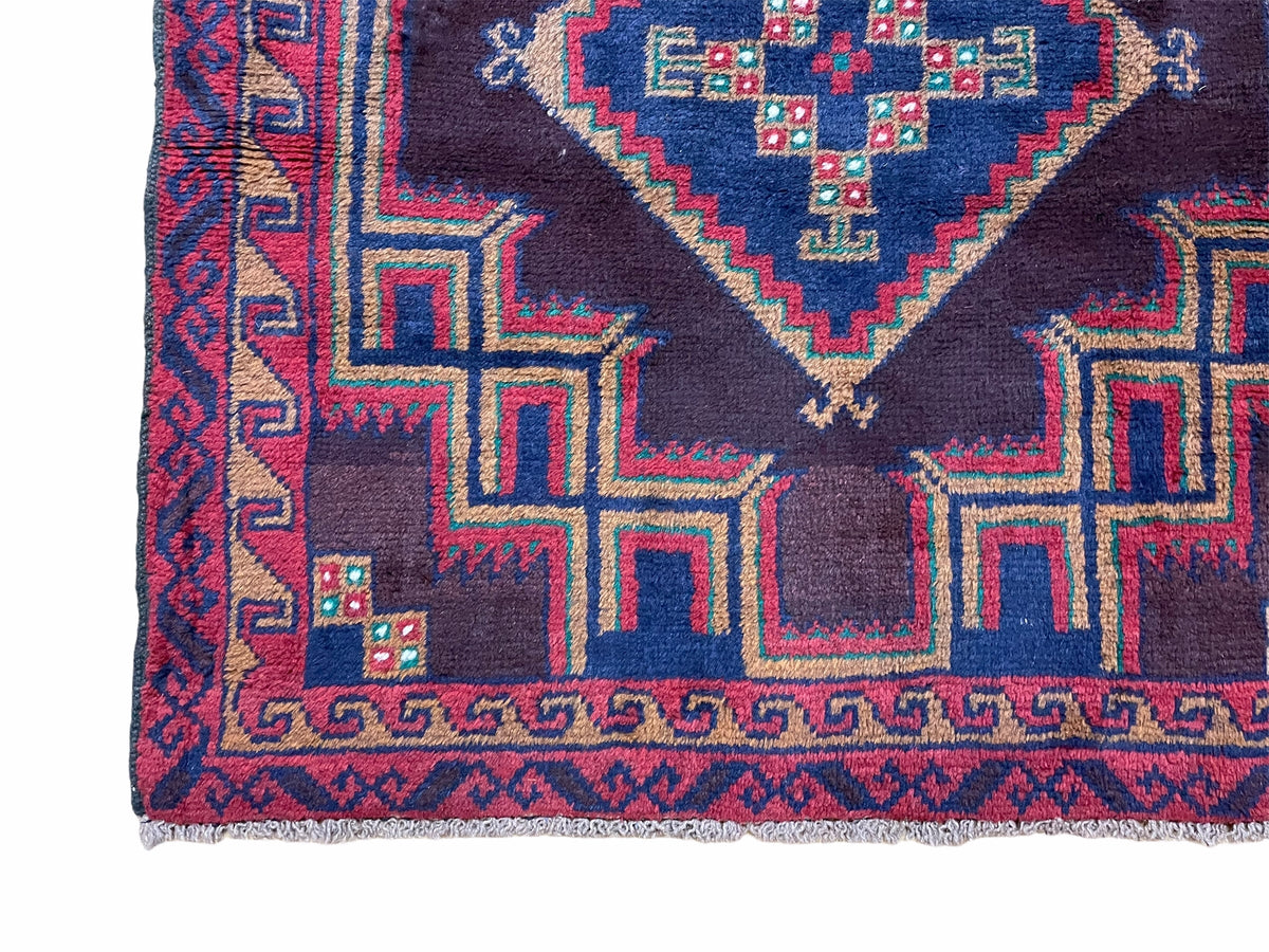 2'11" X 4'6" Vintage Handmade Tribal Wool Rug Balouchi Rug Afghan Rug Geometric - Jewel Rugs, view 8