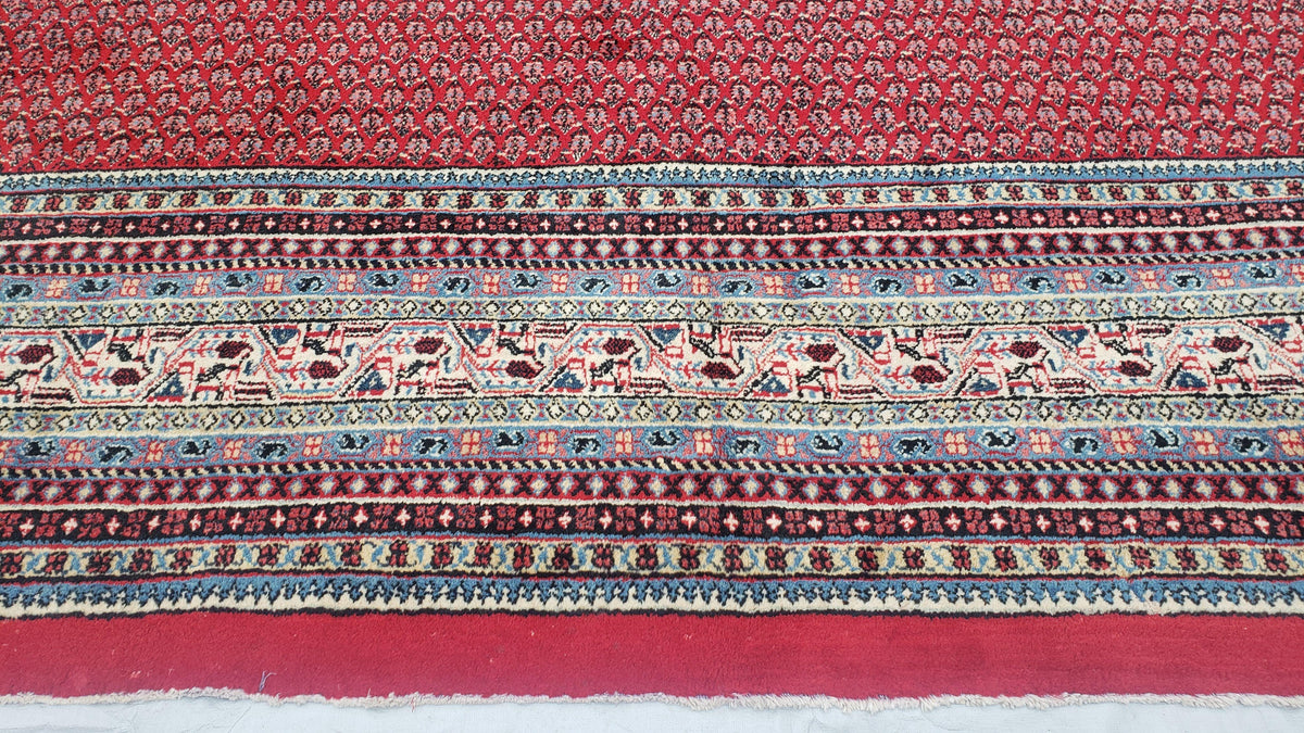 Persian Sarouk Mir Pattern, Red and Beige, Hand-Knotted, Wool, Paisley Boteh Design, 9'9" x 13', Semi Antique - Jewel Rugs, view 8