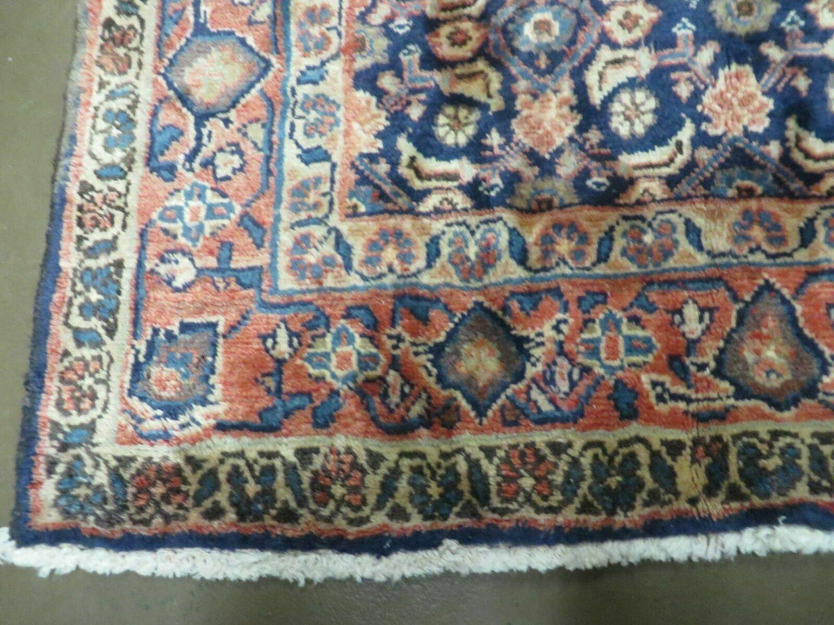 3'7" X 10' Antique Handmade India Floral Oriental Wool Runner Rug Organic Blue - Jewel Rugs, view 9