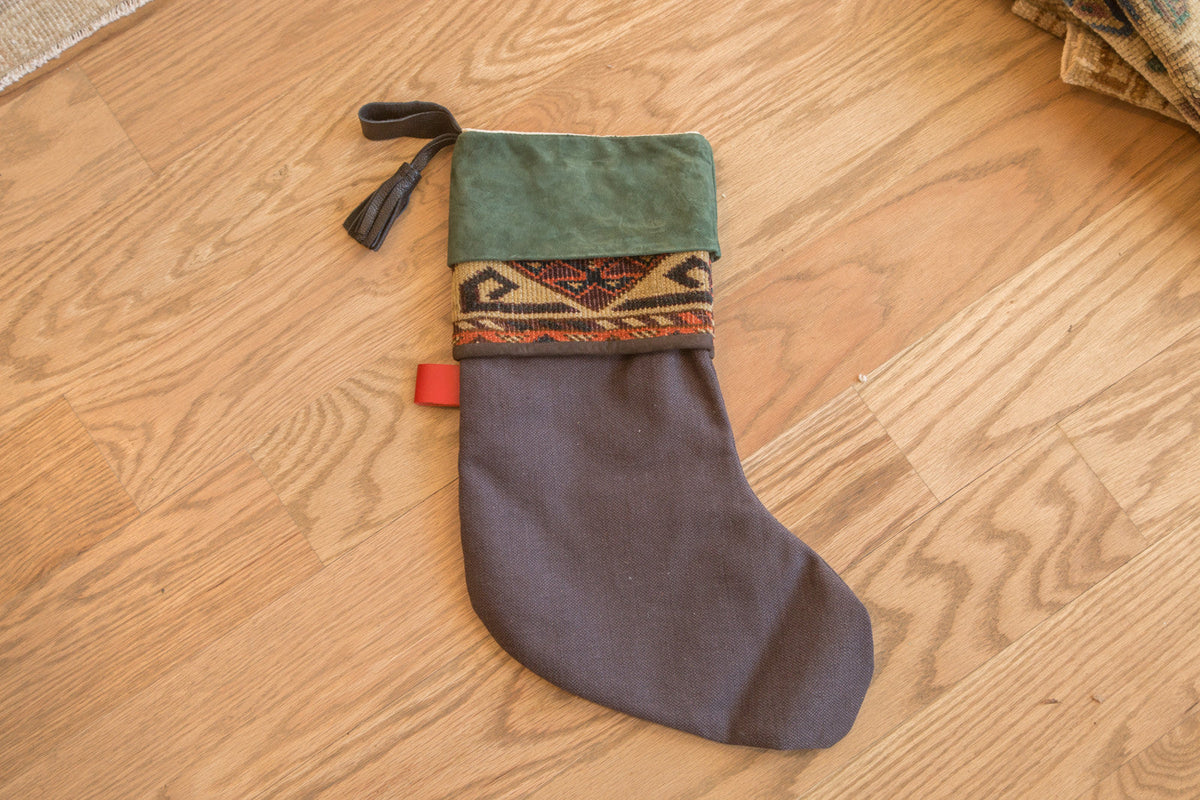 Antique Rug Fragment Stocking Green