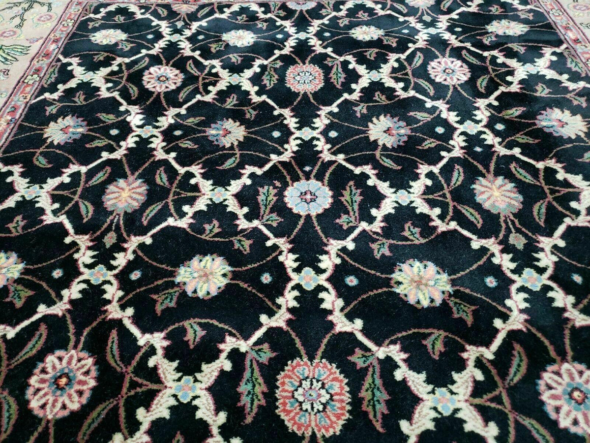 6' X 9' Handmade India Floral Oriental Wool Rug Carpet Hand Knotted Nice Black - Jewel Rugs, view 4