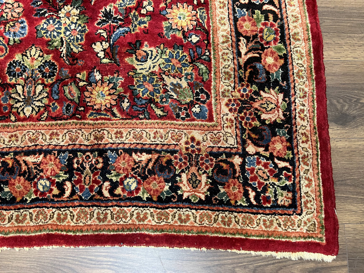 Persian Sarouk Rug 5x6, Hand Knotted Antique 1920s Sarouk, Red Navy Blue - Jewel Rugs, view 9