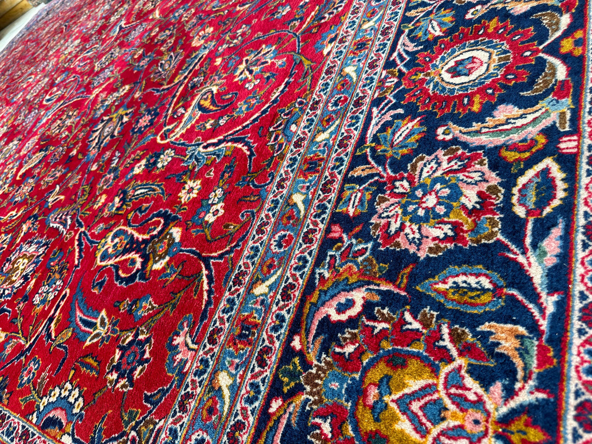 Persian Kashan Rug 10x14 | Red, Navy & Ivory | Hand-Knotted Wool - Rugistan, view 7