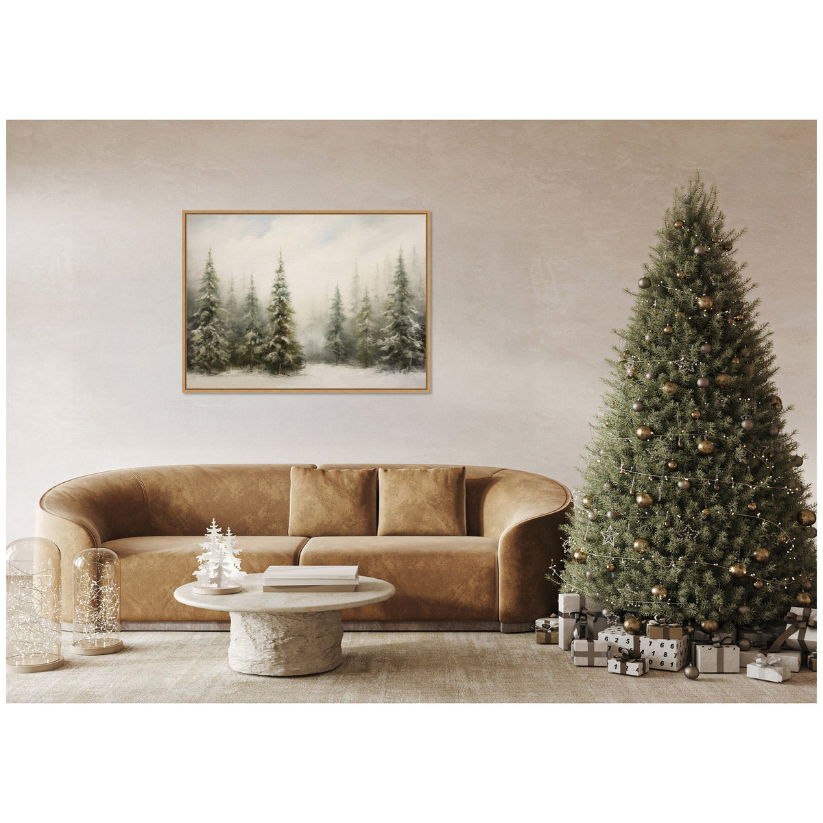 Sylvie Framed Canvas Traditional Snowy Forest Landscape by The Creative Bunch Studio