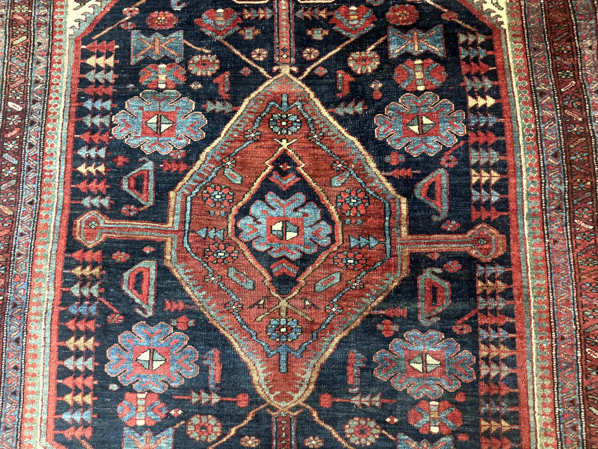 Antique Persian Bidjar Rug 5x6, Navy Blue and Red, Persian Tribal Rug - Jewel Rugs, view 5