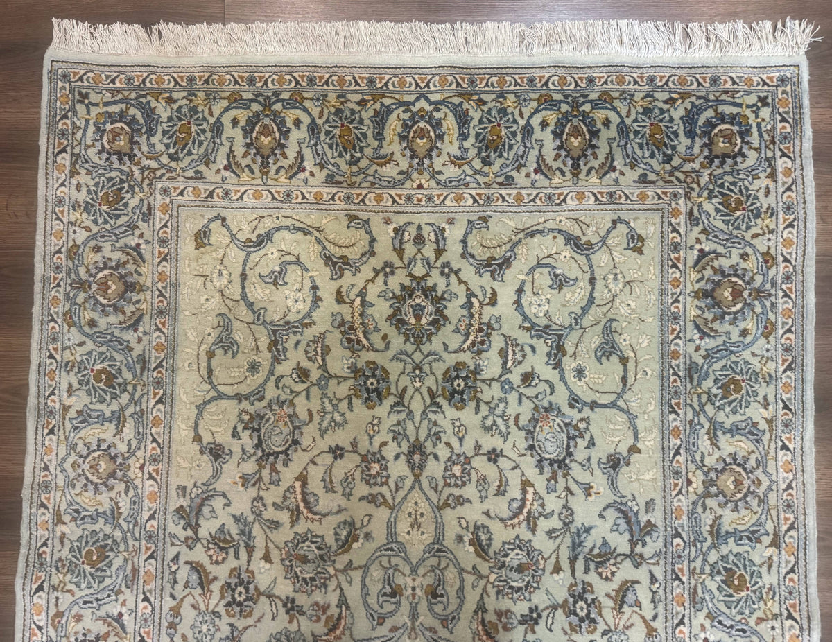 Persian Kashan Rug, Unique Colors, 225 KPSI, Light Green and Light Blue - Jewel Rugs, view 3