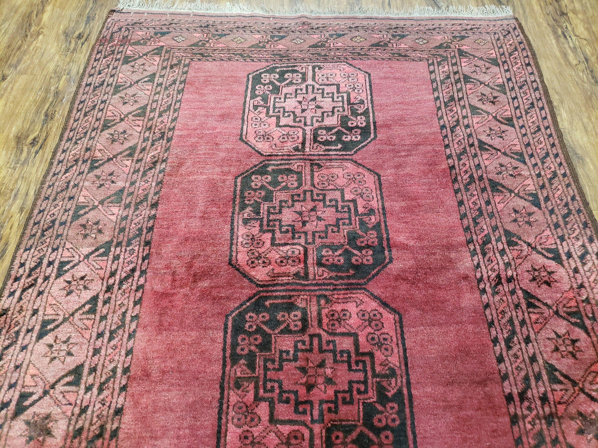 Antique Bukhara Area Rug, Vintage Afghan Bokhara Bashir Rug, 4x6 Hand-Knotted Oriental Carpet, Red & Black Wool Rug, 4' x 5'9 - Jewel Rugs, view 12
