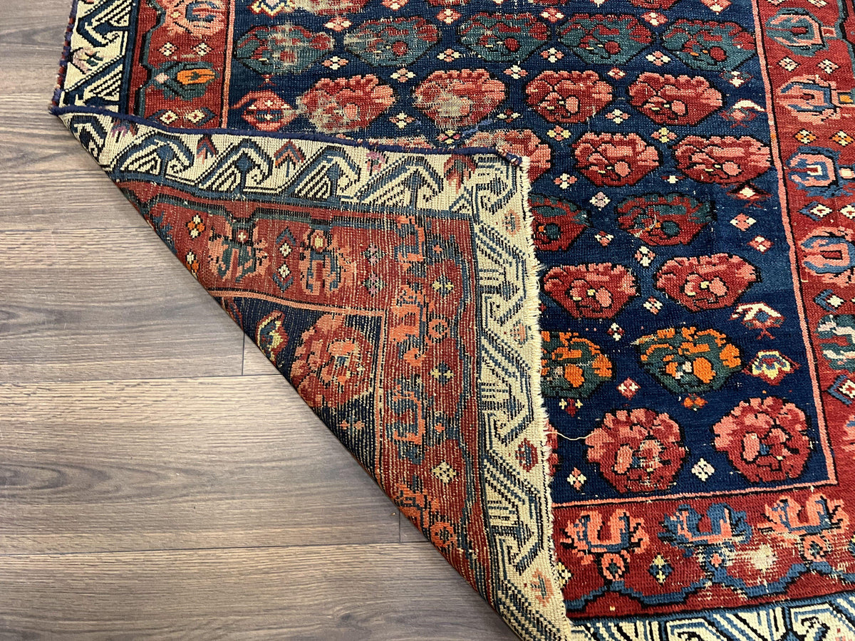 Antique Seychour Rug 4x7, Collectible Kuba Caucasian Carpet, Wool Handmade, Red Navy Blue Cream, Repeated Allover Motif, Early 20th Century - Jewel Rugs, view 7
