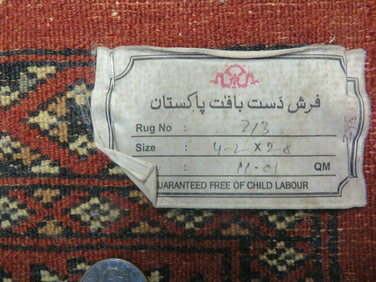3' X 4' Vintage Handmade Pakistan Turkoman Bokhara Fine Woven Wool Rug - Jewel Rugs, view 12