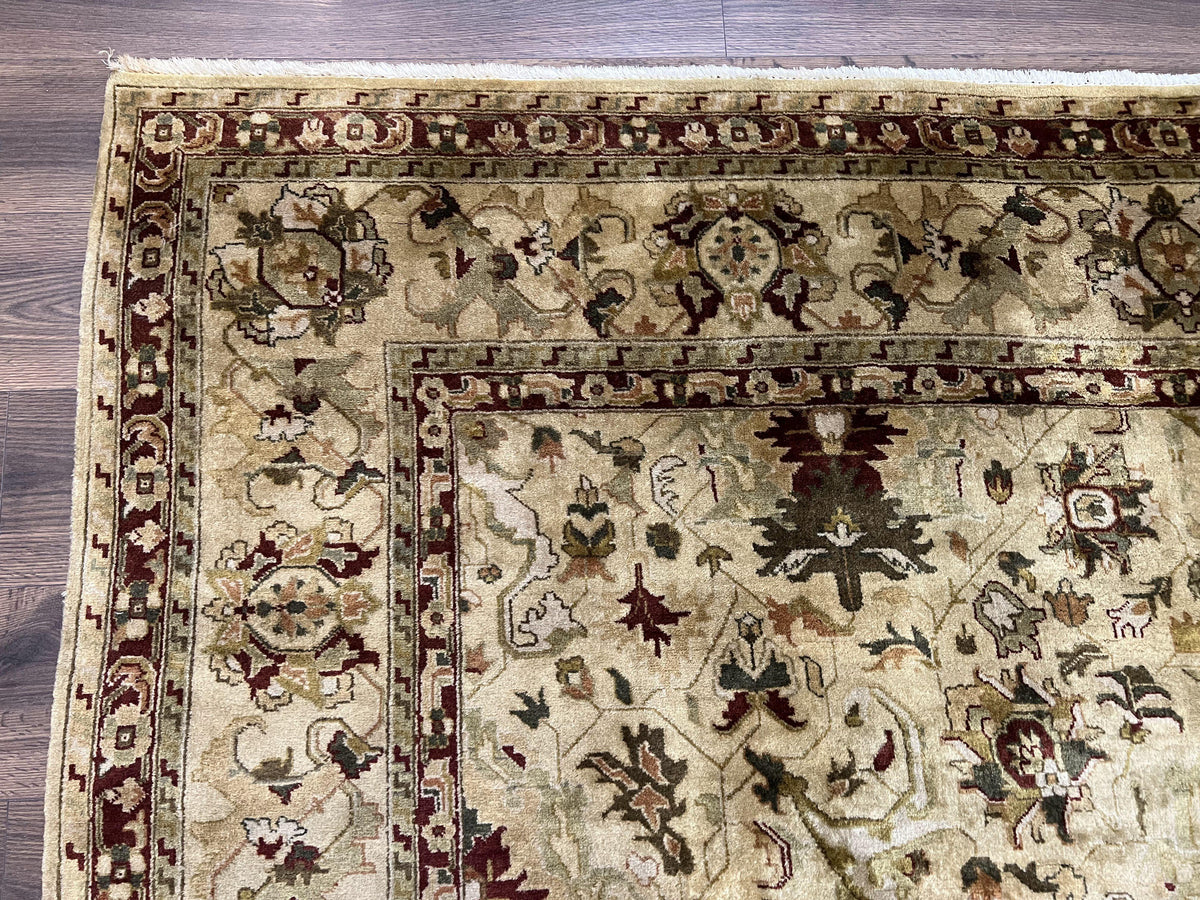 Indian Mahal Rug 8x10, Allover Floral Mahal Oriental Carpet 8 x 10, Handmade Hand Knotted Wool Rug, Indo Persian Area Rug, Tea-Washed Tan - Jewel Rugs, view 7