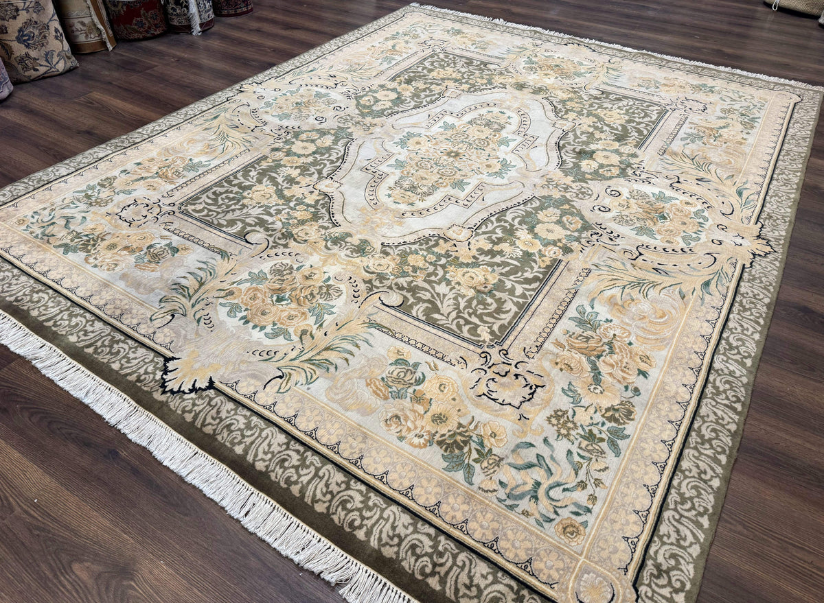 Aubusson Rug 8x10, Very Fine 225 KPSI, Floral, French European Design, Pakistani Carpet - Jewel Rugs, view 3