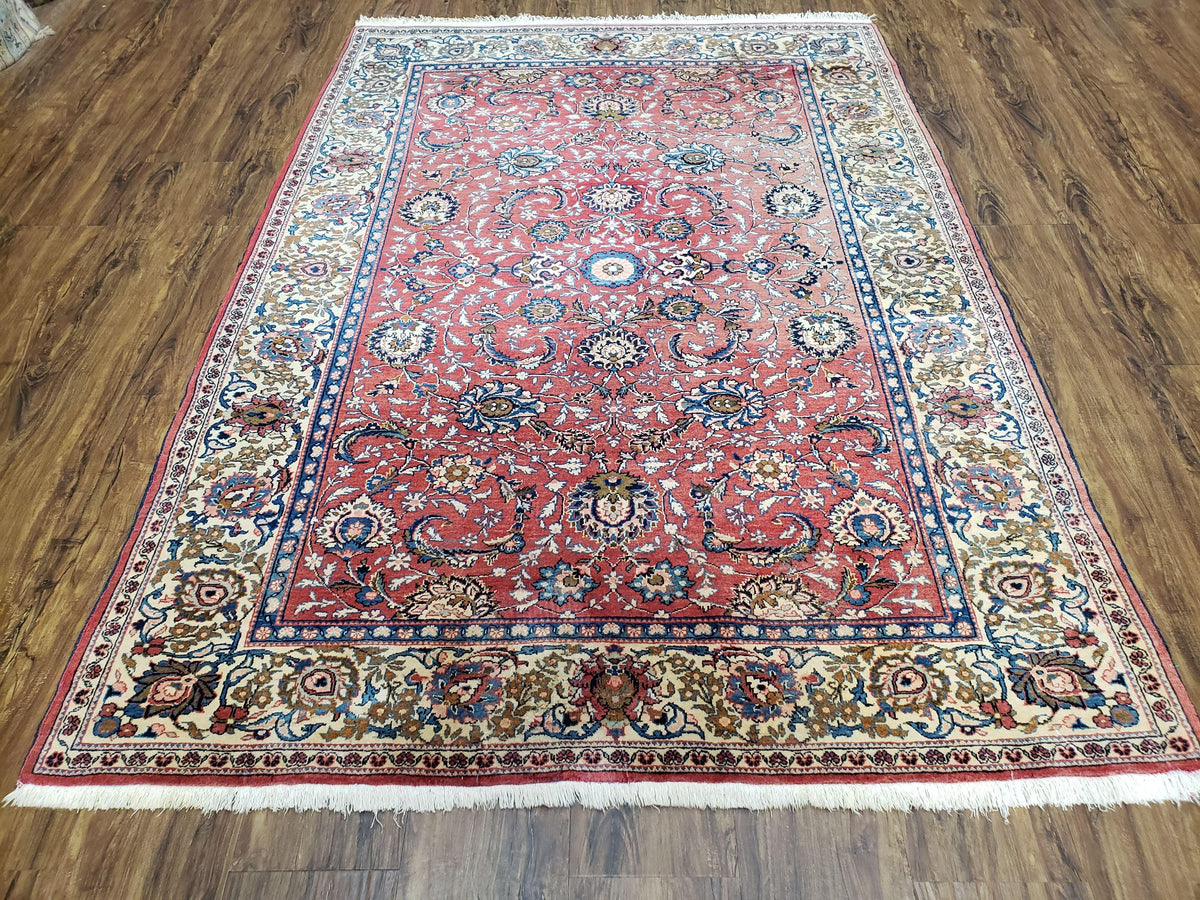 Semi Antique Persian Kashan Rug, Red & Beige, Hand-Knotted, Wool, 4'7" x 6' 6", Pair B - Jewel Rugs, view 12