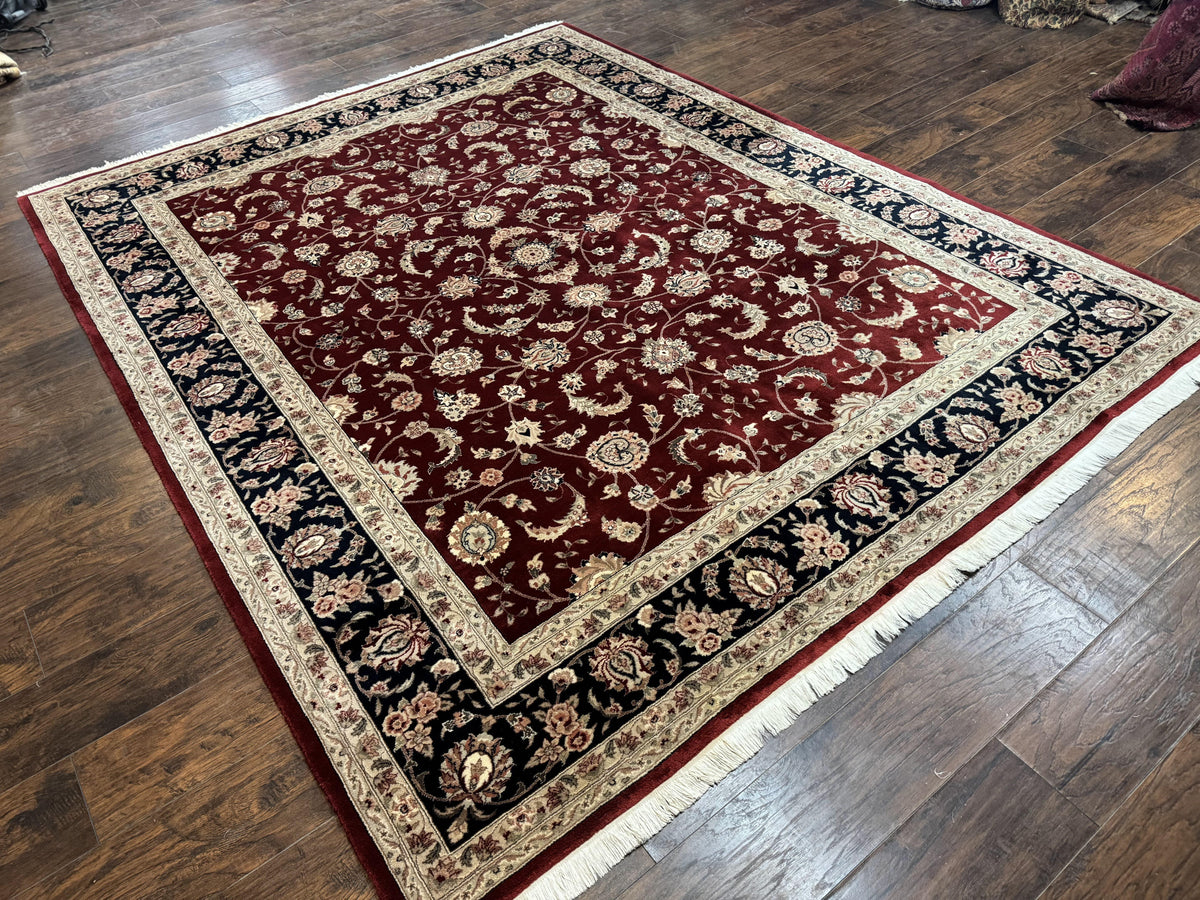 Maroon Persian Area Rug 8x10, Floral Allover, Pak Persian, Wool and Silk Highlights, Traditional Oriental Carpet - Jewel Rugs, view 13