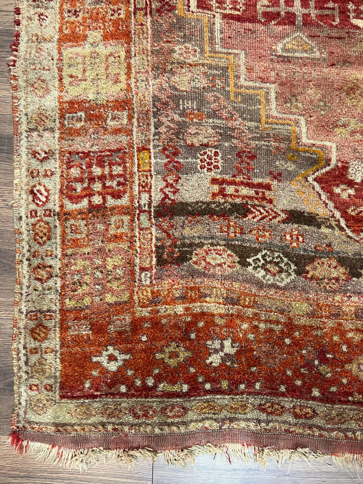 Antique Turkish Melas Rug 4x7, Tribal Geometric Unique Collectible Hand Knotted Wool Oriental Carpet, Rare 1920s Rug, Burnt Orange Red - Jewel Rugs, view 9