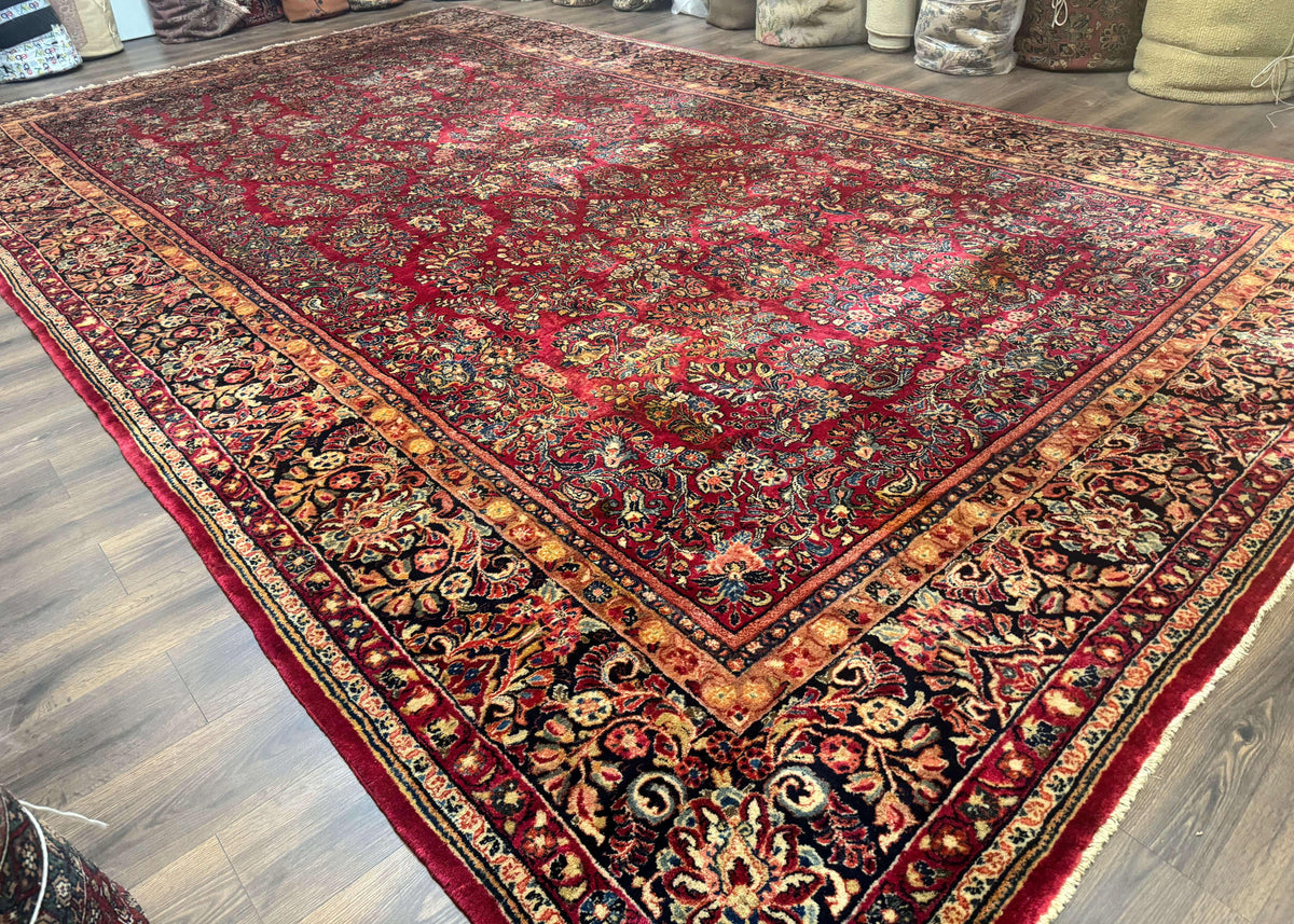Persian Sarouk Rug 10x18, Palace Size Antique Persian Carpet, Wool, Red, Floral, Handmade Traditional Persian Rug, Extra Large Rug - Jewel Rugs, view 12