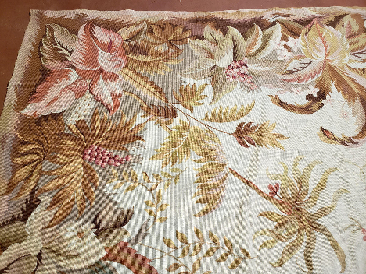 7' 7" x 9' 8" Needlepoint Rug Floral Beige Flat Weave Carpet 8x10 Handmade New Area Rug - Jewel Rugs, view 6