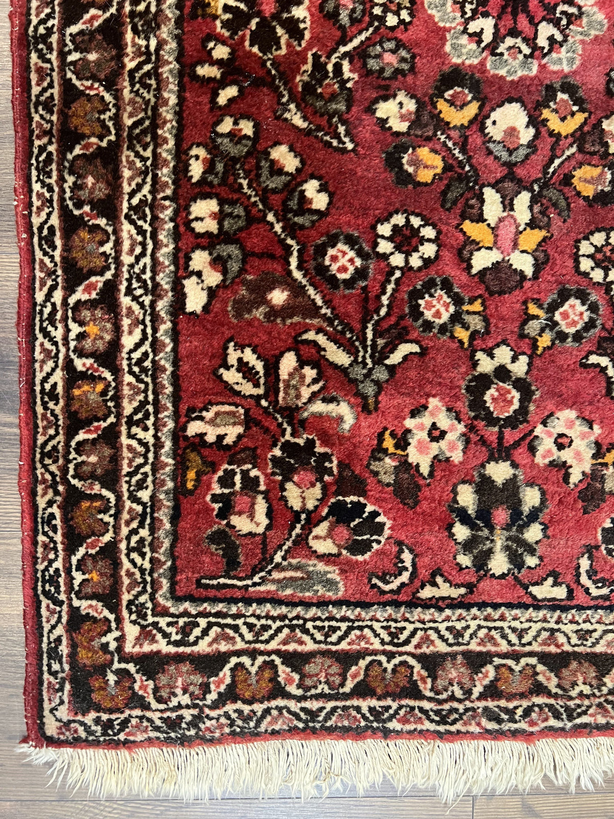 Small Persian Sarouk Rug 2x4 ft, Allover Floral Pattern, Red Black Cream, Hand Knotted Wool Traditional Oriental Carpet, Antique Persian Rug 2 x 4 - Jewel Rugs, view 8