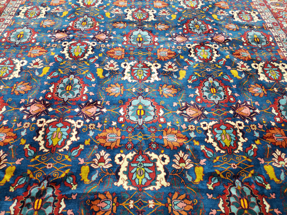Rare Antique Persian Veramin Carpet, Mina-Khani Pattern, Blue, Red, Ivory, 7x11 ft, Hand-Knotted, Wool - Jewel Rugs, view 4
