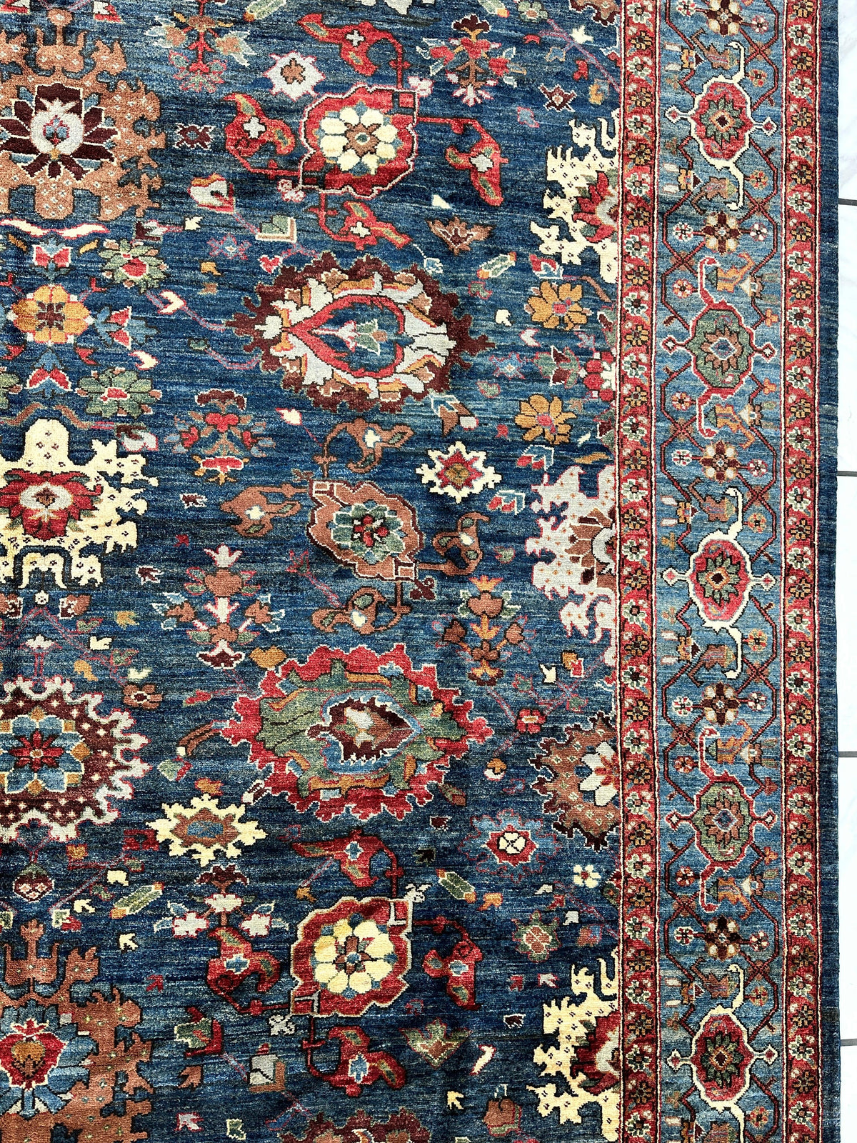 Afghan Serapi Rug 8x10 | Blue, Red & Ivory | Hand-Knotted Wool - Rugistan, view 12