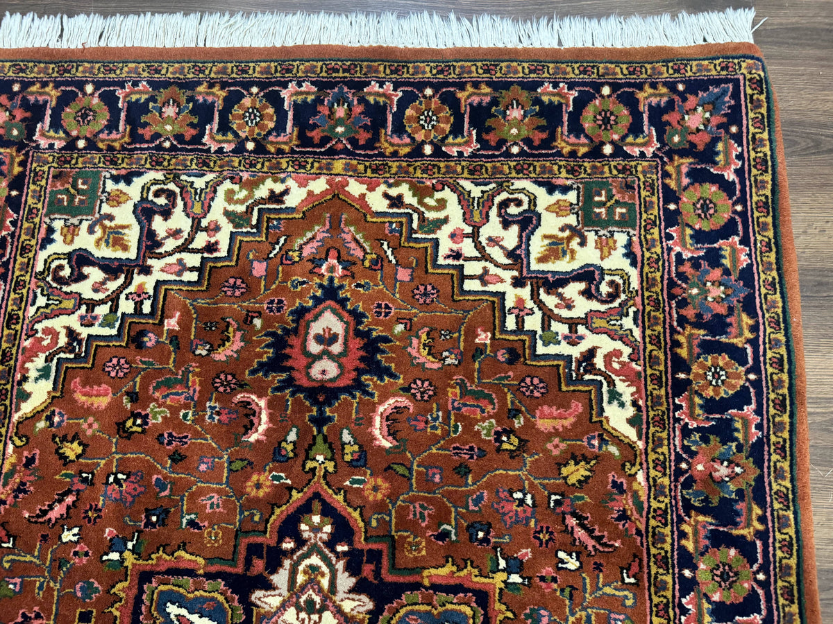Indo Persian Heriz Rug 4x6, Rust Red Navy Blue and Cream - Jewel Rugs, view 8
