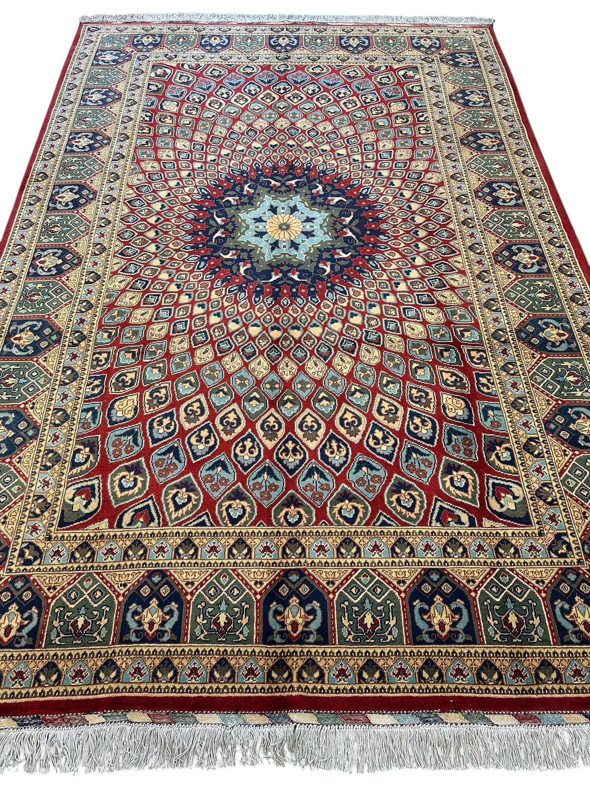 Afghan Rug 7x10 | Red, Beige & Light Blue | Hand-Knotted Wool - Rugistan, view 2
