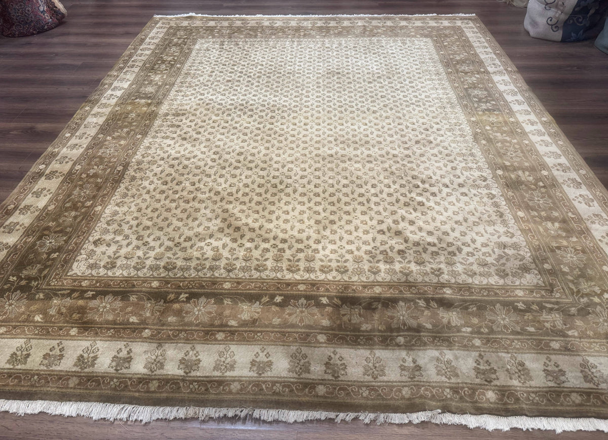 Indo Persian Rug 8x10, Allover Pattern, Beige, Wool Handmade Carpet - Jewel Rugs