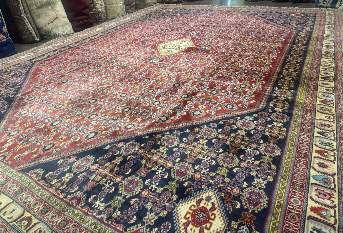 Palace Size Persian Shiraz Rug 13x19, Tribal Rug, Herati Pattern, Brick Red Navy Blue Beige, Oversized Persian Wool Area Rug, Extra Large - Jewel Rugs, view 2