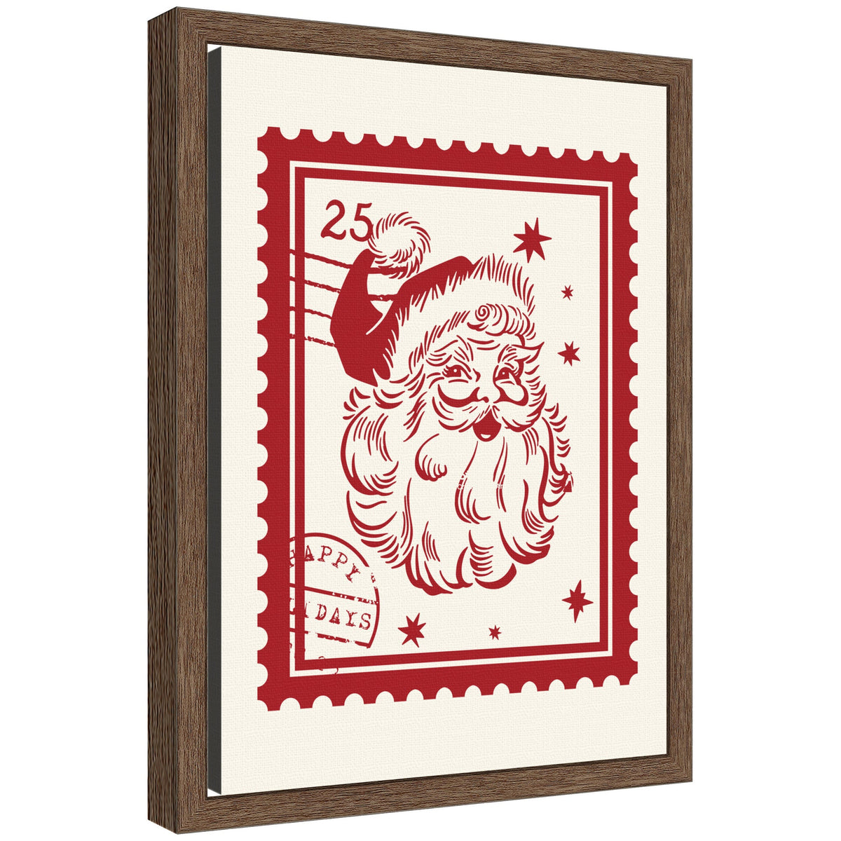 Retro Santa Christmas Stamp by Lucky Guava Framed Canvas Wall Art Print