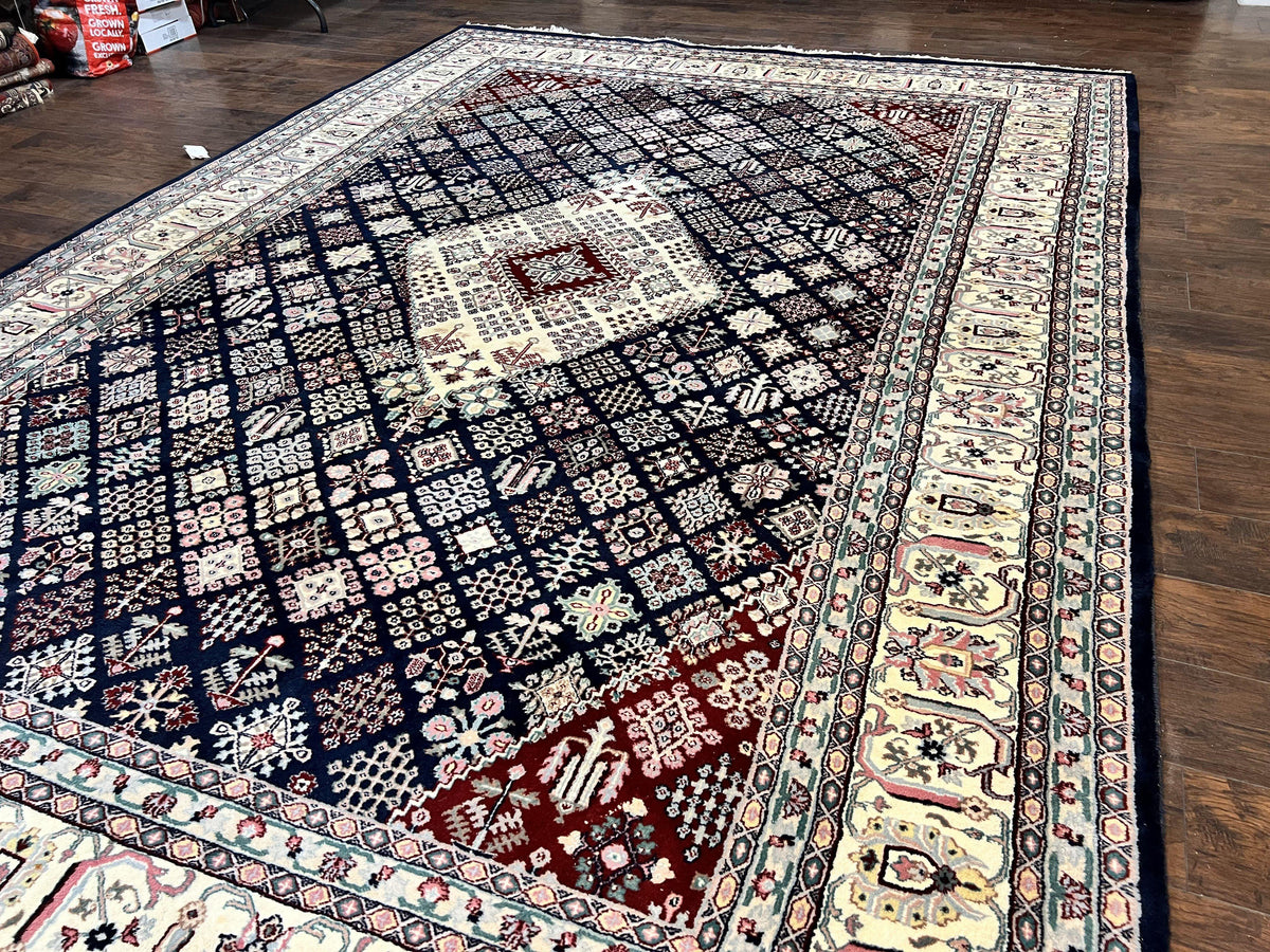 Indo Persian Rug 10x14, Large Wool Hand Knotted Vintage Carpet, Navy Blue & Ivory, 10 x 14 Room Sized Traditional Oriental Rug - Jewel Rugs, view 2