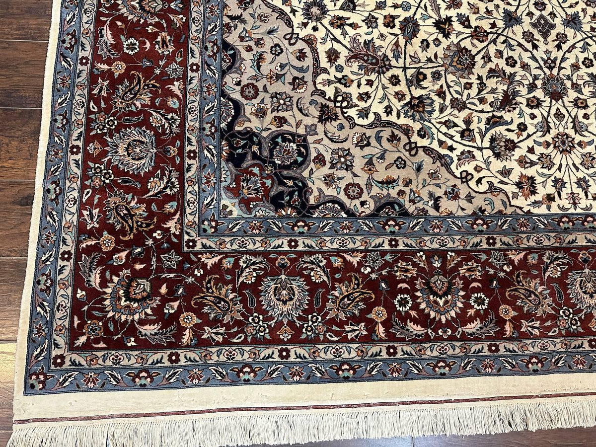 Sino Persian Rug 9x12, Vintage Wool Oriental Carpet, Floral Medallion, Wool Rug, Cream and Maroon - Jewel Rugs, view 8