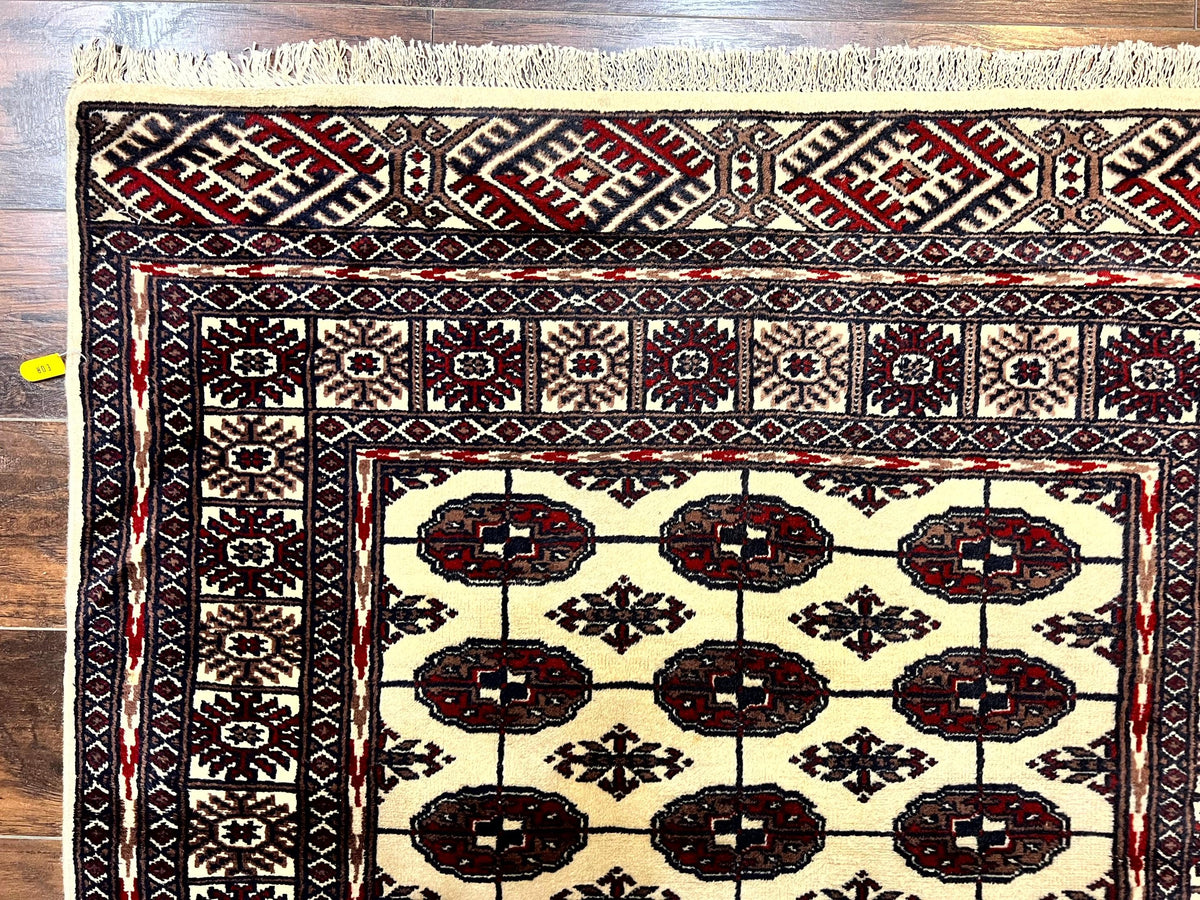 Pakistani Bokhara Rug 4x6, Turkoman Carpet, Vintage Handmade Wool Rug, Ivory - Jewel Rugs, view 7