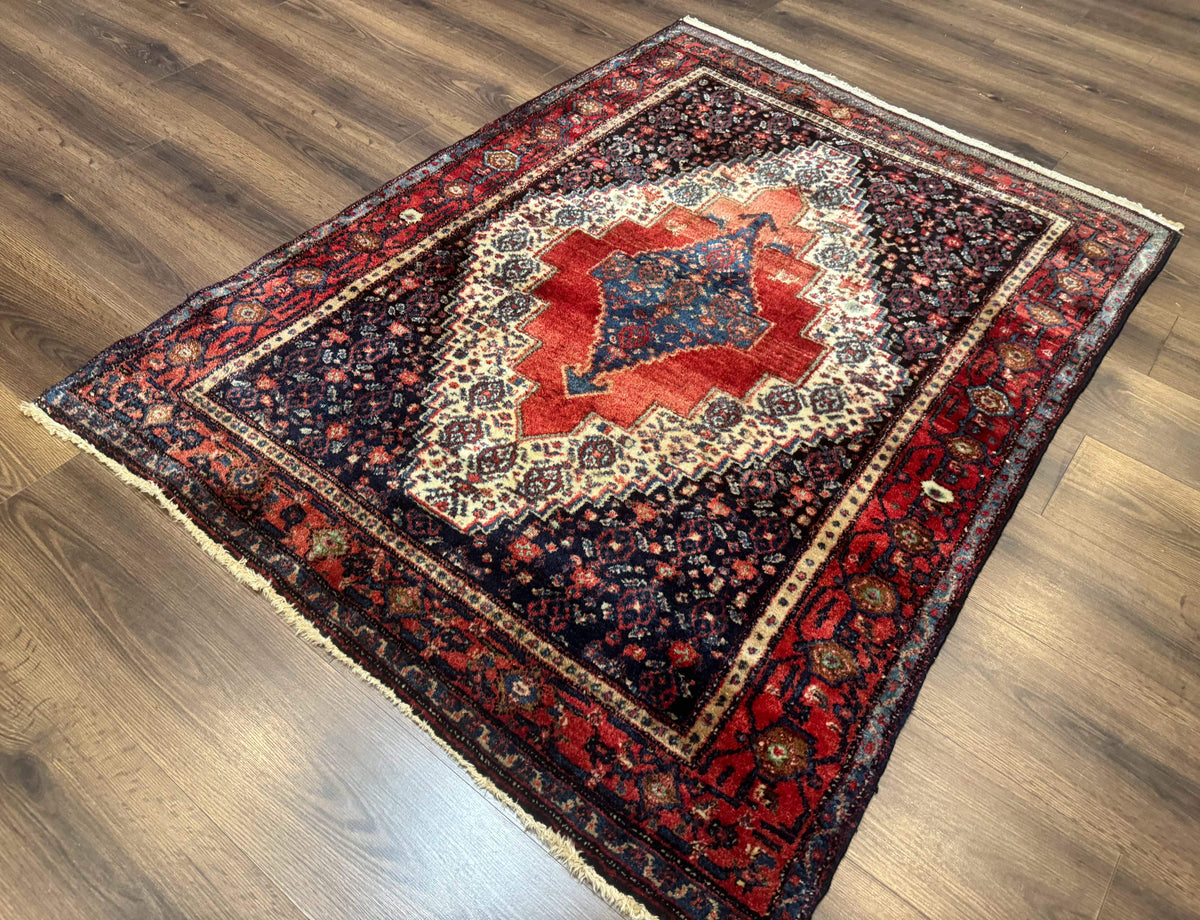 Antique Persian Kurdish Senneh Rug 4x5 Tribal Carpet Wool Geometric Medallion - Jewel Rugs, view 3