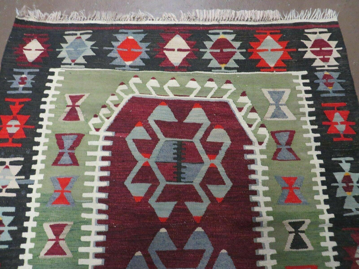3' 8" X 5' Vintage Turkish Kilim Handmade Flat Weave Wool Rug Veg Dyes - Jewel Rugs, view 4