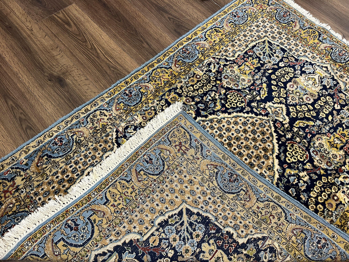 Fine Persian Qum Rug 3x5, Semi Antique Vintage Oriental Ghom Carpet, Floral Medallion, Highly Detailed, Hand Knotted, Navy Blue, Wool Area Rug, Birds - Jewel Rugs, view 11