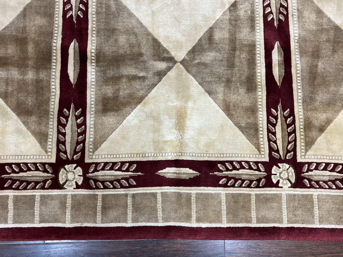 Indo Tibetan Rug 10x14, Nepali Carpet, Large Soft Wool Area Rug, Olive Tan Maroon, Contemporary Rug 10 x 14 ft Living Room Rug, Handmade Rug - Jewel Rugs, view 5