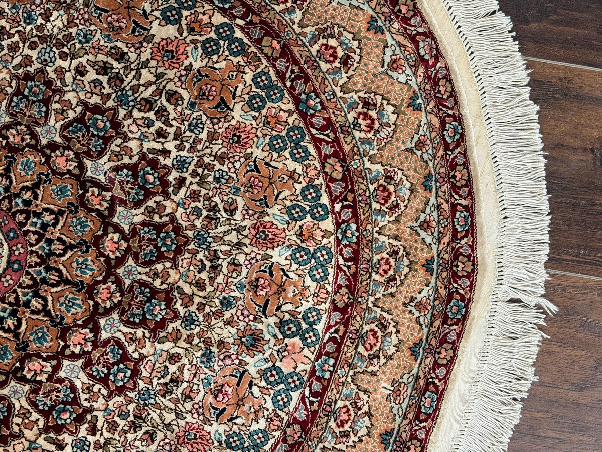 Round Silk Rug 3x3, Extremely Fine 580 KSPI, Sino Persian Round Handmade Carpet, Silk on Silk - Jewel Rugs, view 8