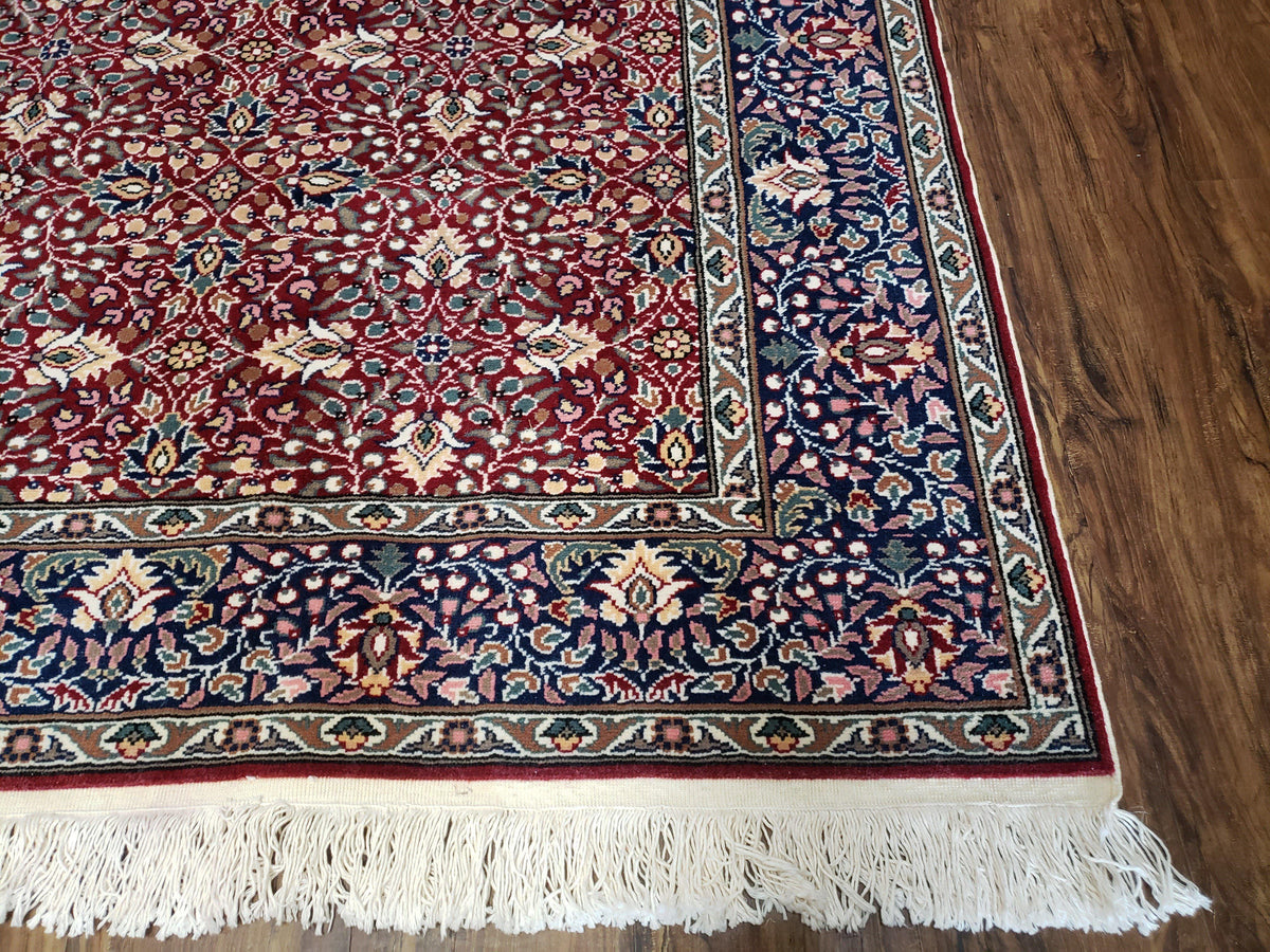Vintage Turkish Sivas Area Rug 6.5 x 9.5, Wool Hand-Knotted Red & Midnight Blue Allover Floral Pattern Oriental Carpet, 6x9 Traditional Rug - Jewel Rugs, view 9
