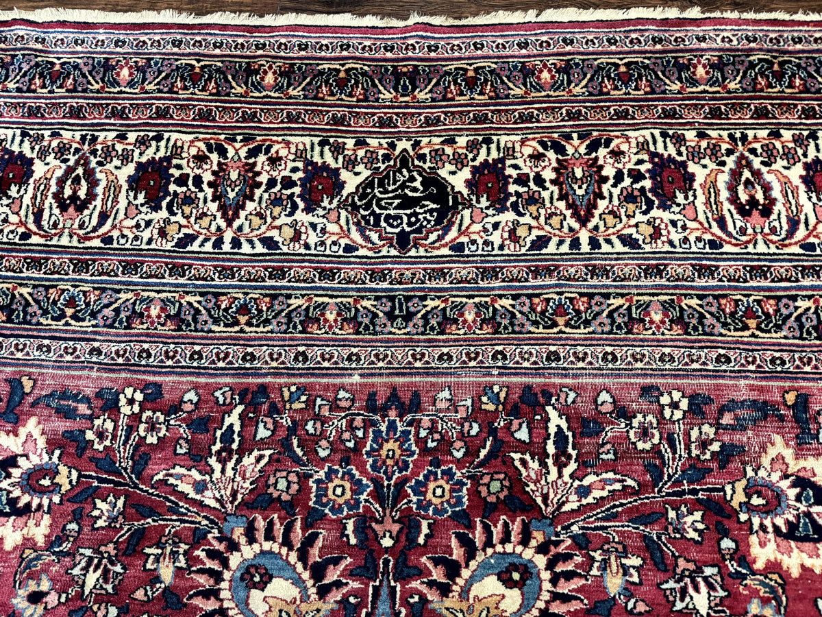 Antique Persian Mashad Rug 10x12, Red and Ivory, Signed by Master Weaver - Jewel Rugs, view 4